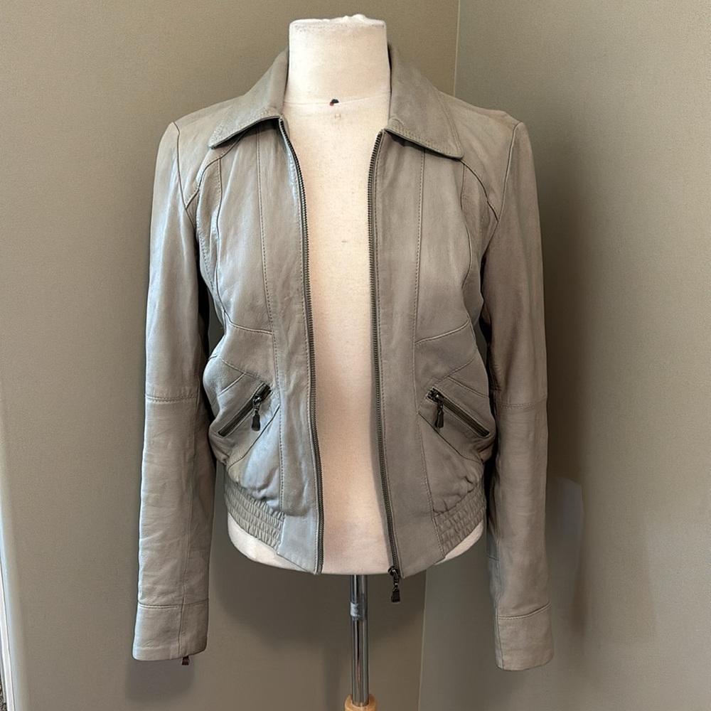 Ted Baker Grey Leather Jacket Size 2